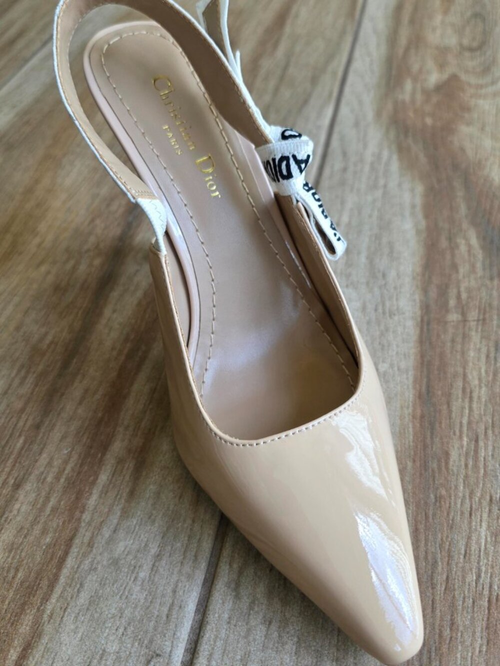 Dior J'Adior Slingback Beige Patent Leather Comma Heel Eur. 38D